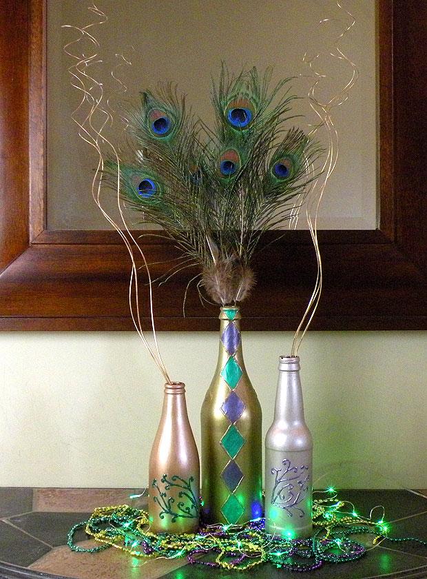 DIY Mardi Gras Wine Bottle Decorations (DIY Mardi Gras Centerpieces)